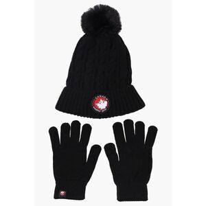Canada Weather Gear Gloves Pom Pom Hat Set Black new